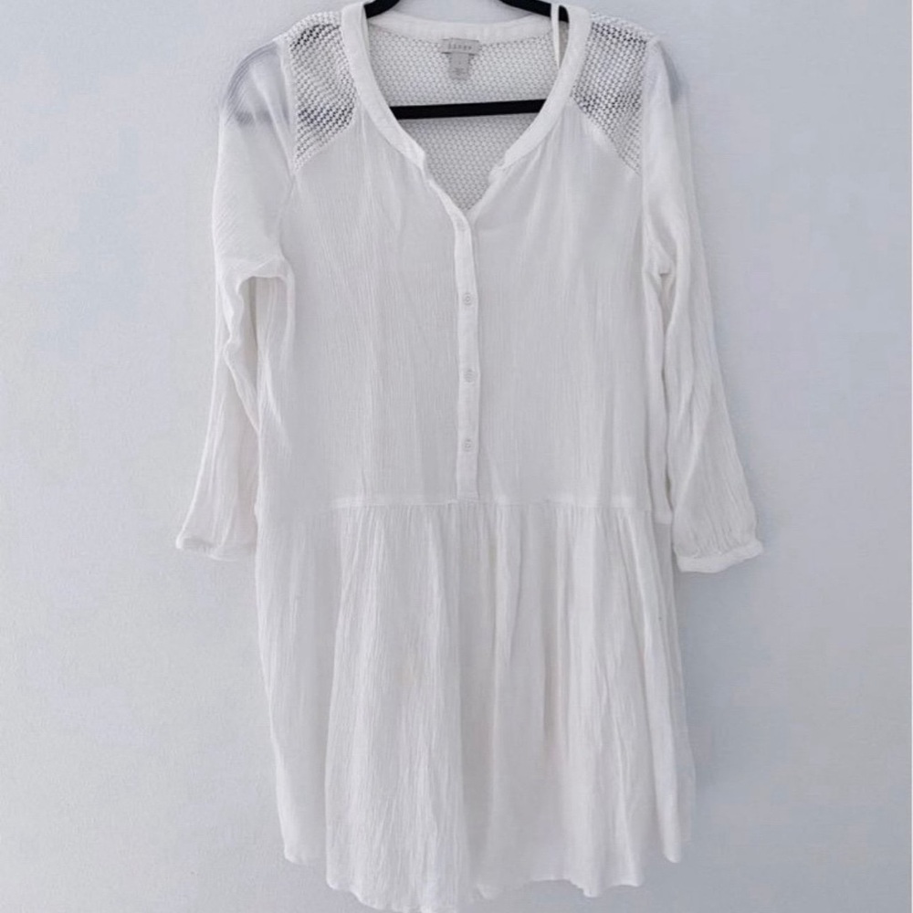 Nordstrom Hinge BOHO style women's white button drop waist dress Size Small 4 6